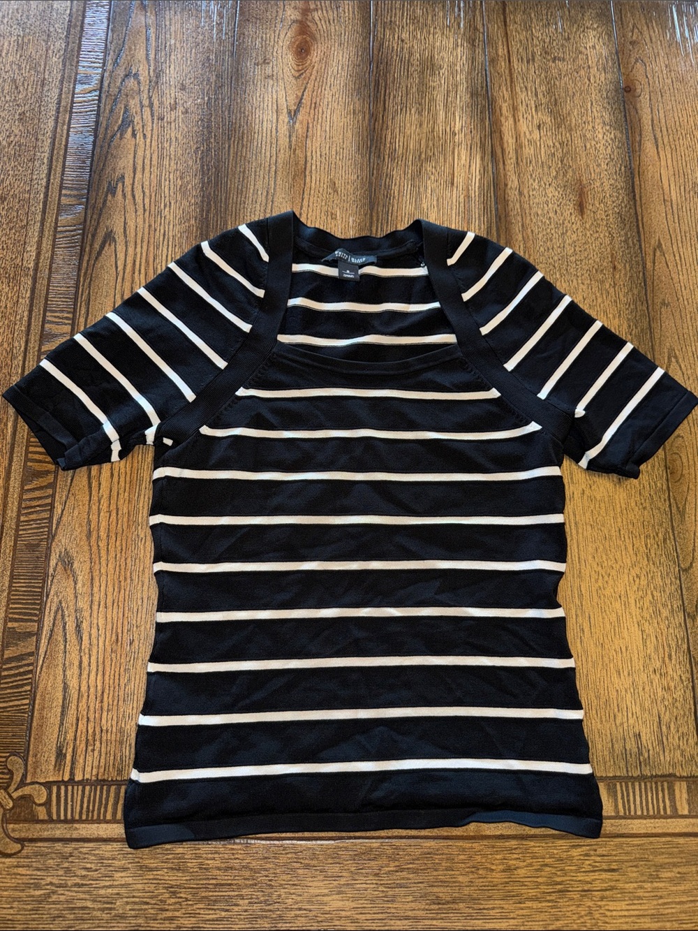 White House Black Market Black and White Striped Short Sleeve Heavy Knit Tee